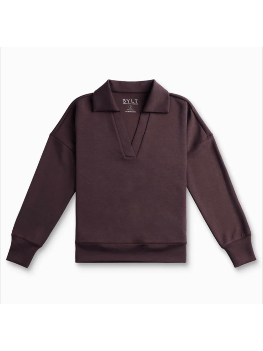 BYLT Premium Basics Brown V-Neck Sweatshirt Oversized XS Opal Relaxed Polo